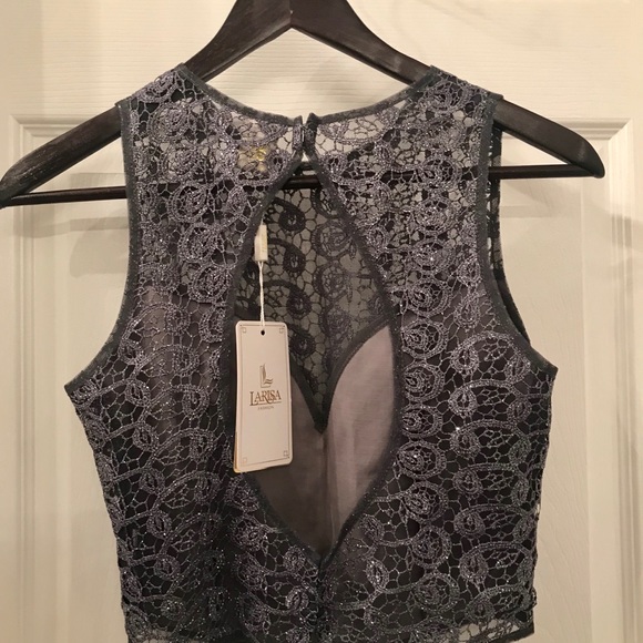 Gun metal lace 2 pc crop top maxi skirt set NWT - Picture 4 of 5